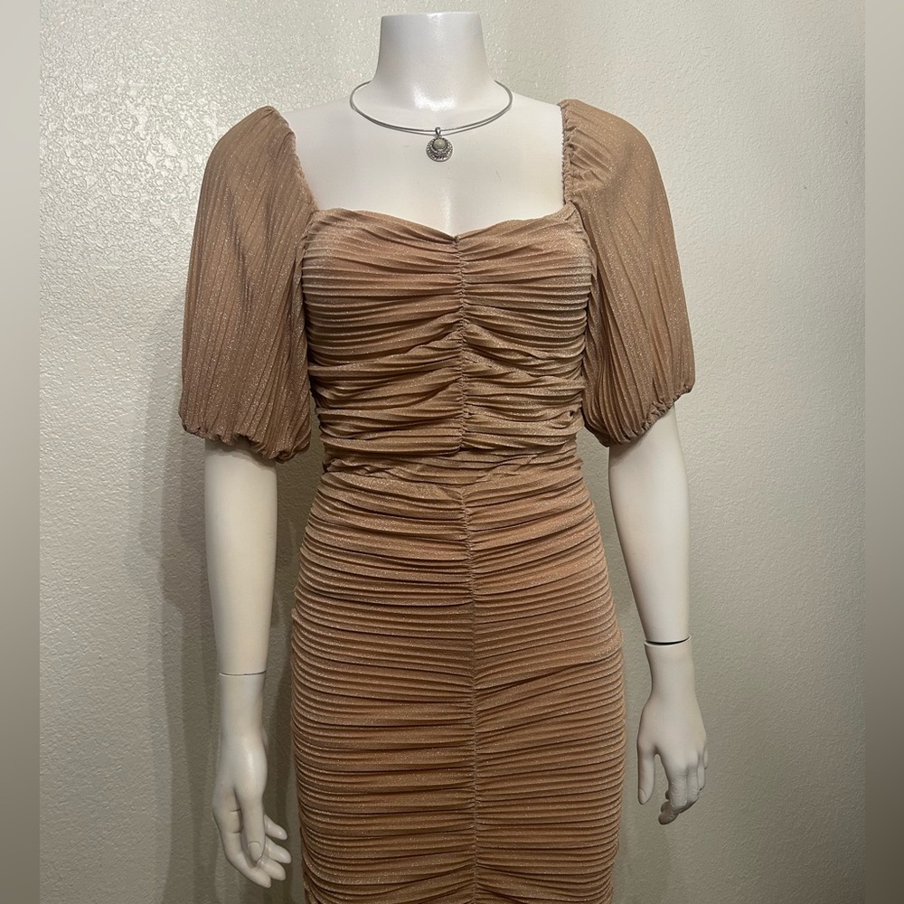 Lulus Elegant Blush RoseGold Ruched Dress - Picture 3 of 5